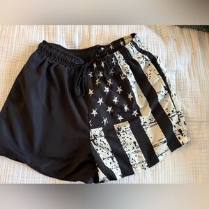 Manfunity Black and White Flag swim/athletic hybrid Shorts